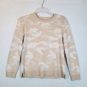 ALASHAN Womens Sweater Cotton Cashmere Camo Crew Neck Size XS Beige Tan
